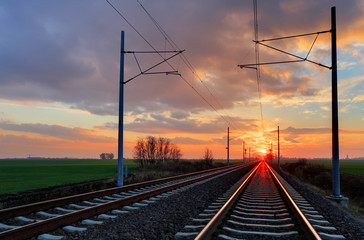 Fototapeta na wymiar Railway at sunset