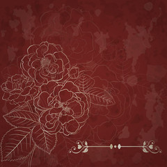 Background with bouquet of roses in maroon colors