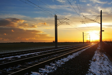 Naklejka na ściany i meble Railroad at sunset