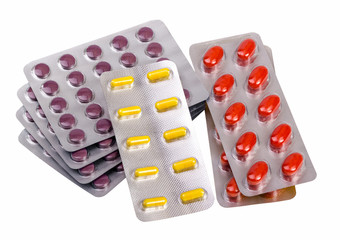 Medicine pills and capsules packed in blisters