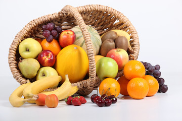 Studio shot of a basket of fruit