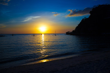 Colorful bright sunset on the island Boracay, Philippines