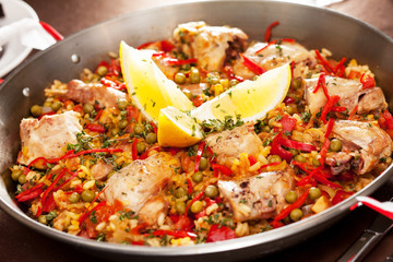 paella with rabbit in a pan