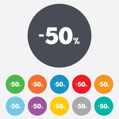 50 percent discount sign icon. Sale symbol.