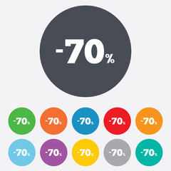 70 percent discount sign icon. Sale symbol.