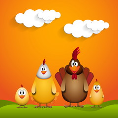 Happy Easter - Funny chicken family - vector illustration
