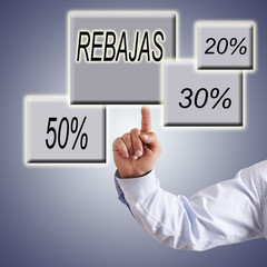 hand pointing words rebates and discounts