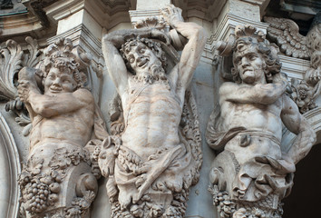 Figures of satyrs in the Zwinger palace in Dresden - obrazy, fototapety, plakaty