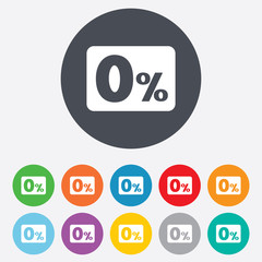 Zero percent sign icon. Zero credit symbol.