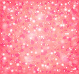 Valentine day background, hearts and particles