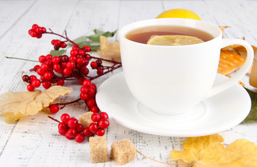 Cup of tea with lemon close up