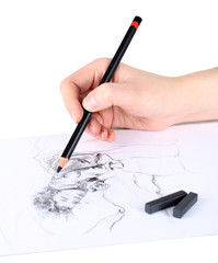 Drawing picture of drawing charcoal isolated on white