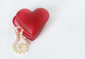 Red Heart Container with Pearls