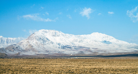 Snow covered mountains in central Iran, near Yazd 