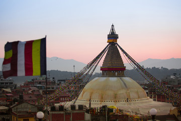 Kathmandu, Bodhnath Stupa in the evening.