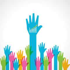 Colorful helping hand background with business graph