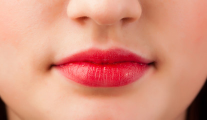 Beautiful woman red lips close up