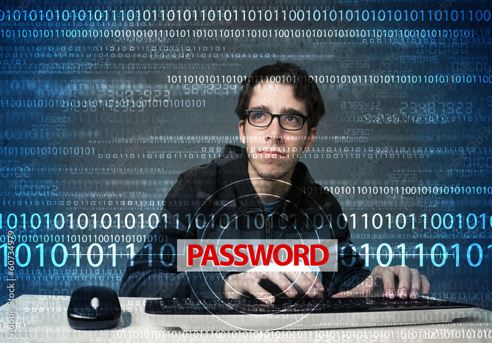 Leinwandbilder young geek hacker stealing password