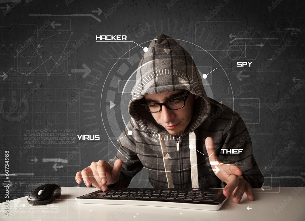 Leinwandbilder young hacker in futuristic enviroment hacking personal informati