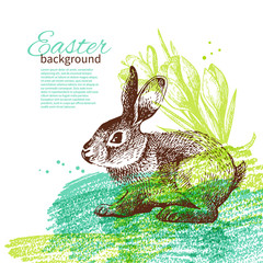 Vintage Easter background with hand drawn sketch illustrations
