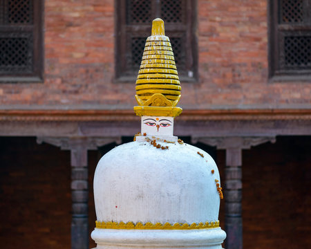 White and golden chorten in Bhaktapur, nepal