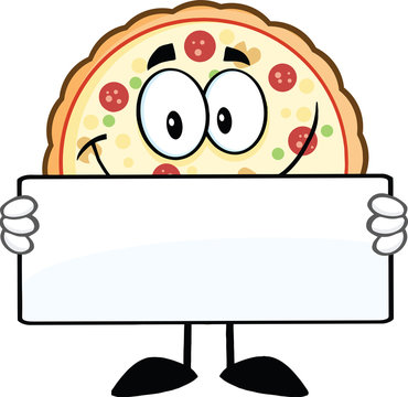 recommend clip art: Smiling Pizza Cartoon Mascot Character Holding A Sign