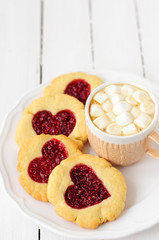 Homemade Cookies with Heart-Shaped Center and a Cup of Hot Choco