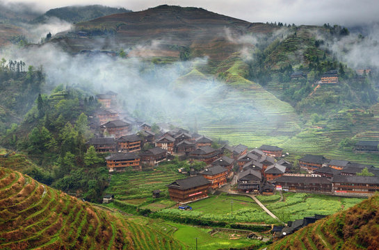 Fototapeta Hillside rice terraces, rice fields in the highlands of Asia.