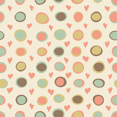Cartoon hearts and circles seamless pattern