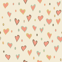 Cartoon hearts and circles seamless pattern