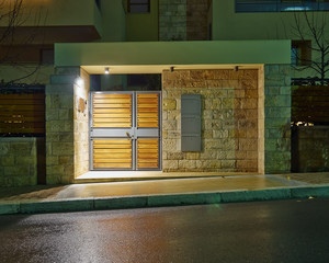 Contemporary house entrance night view, Athens  Greece