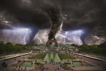 Large Tornado over Eiffel Tower Paris