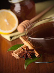 Tea with honey, lemon and cinnamon