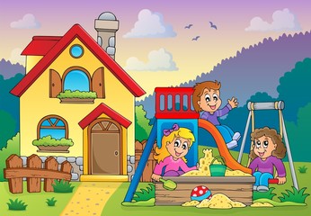 Obraz na płótnie Canvas Children playing near house theme 1