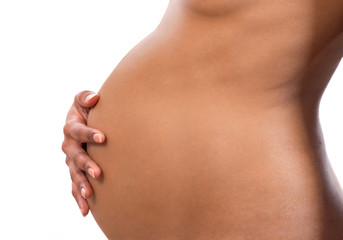 Pregnant woman belly on white background