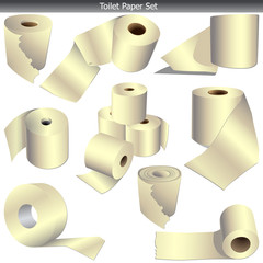 Toilet paper set on white