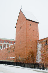 Fortress wall in Riga in snowy winter day