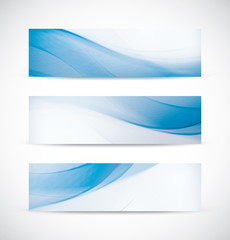 Three abstract blue business wave header background vector