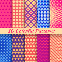 Colorful geometric bright seamless patterns (tiling).