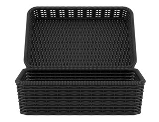 empty black bread basket isolated on white background