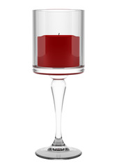 glass candlestick with red candle isolated on white background