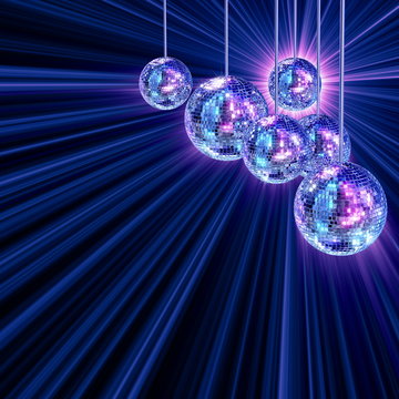 Colorful funky background with mirror disco balls