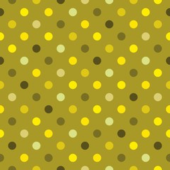 Seamless vector yellow polka dots pattern on green background