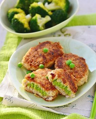 fish croquette with green pea