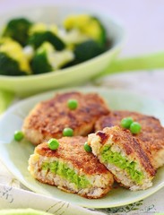 fish croquette with green pea