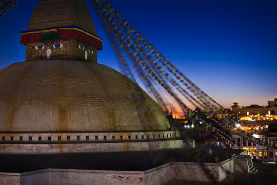 Boudhanath stupa at night. Kathmandu, Nepal