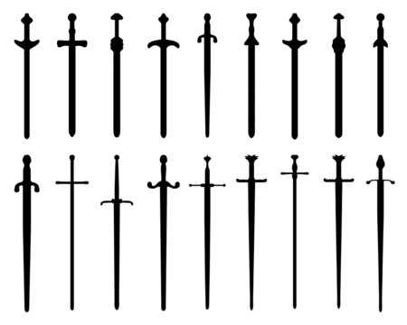 Black silhouettes of swords and sabers, vector