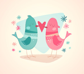 Birds lovers. Vector illustration. Valentine's Day Card.