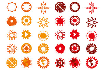 Various logo-designs in red and orange colors isolated over whit