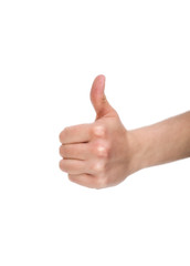 Female Hand with Thumb Up on White Background